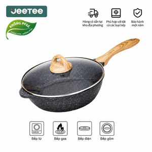 【Giá thấp lịch sử toàn shop】JEETEE Chảo Sâu Lòng Chống Dính Màu Xám 24/28/32cm, Nhôm Đúc Phủ Đá Hoa Cương, Dùng Cho Bếp Từ & Bếp Gas, Không Chứa PFOA