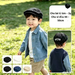 Mũ lưỡi vịt CLEARLINE, Mũ nồi thêu chữ thoáng khí, Mũ lưỡi trai có dây rút có thể điều chỉnh màu trơn cho trẻ em