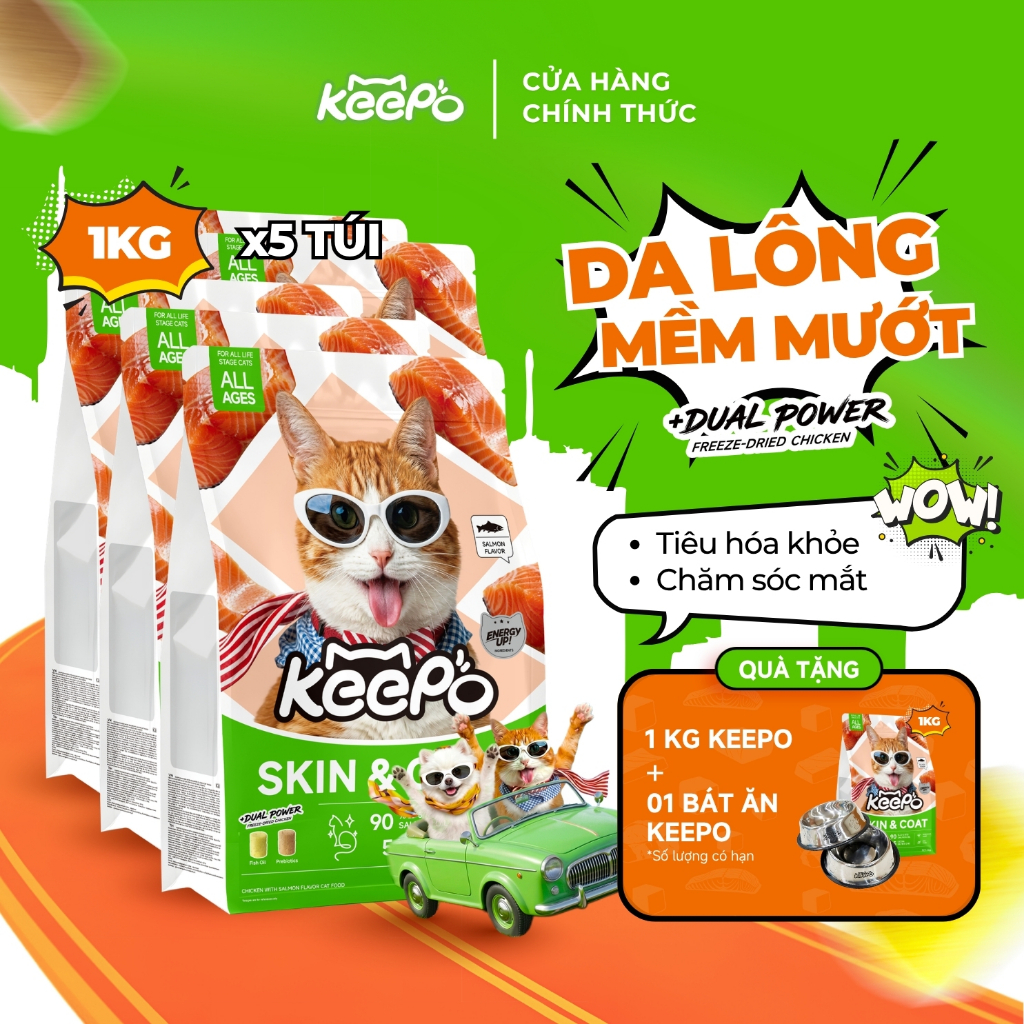 [Mua 5 tặng 1] Thức ăn cho mèo KEEPO K1 Combo 5 Gói 1KG, Omega 3 dưỡng da & lông, Tiêu hóa khỏe mạnh, Chăm sóc mắt