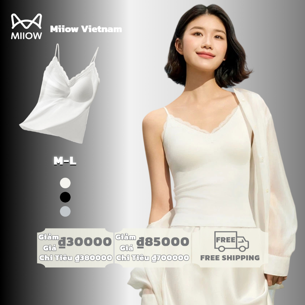 MiiOW Váy Hai Dây Phối Ren Có Đệm Ngực Cổ V Quyến Rũ Áo Hai Dây Mặc Trong Điều Chỉnh Dây Cho Nữ 88008