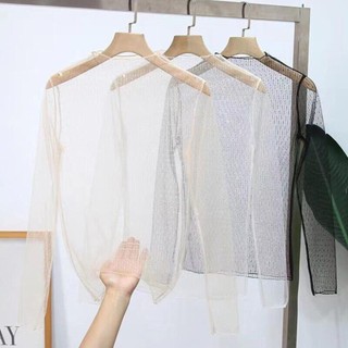 CLEARLINE Nhìn Xuyên Qua Áo, Áo Thun Nữ Lưới Sheer, Áo Sơ Mi Ren Nữ Tay Dài Thoải Mái