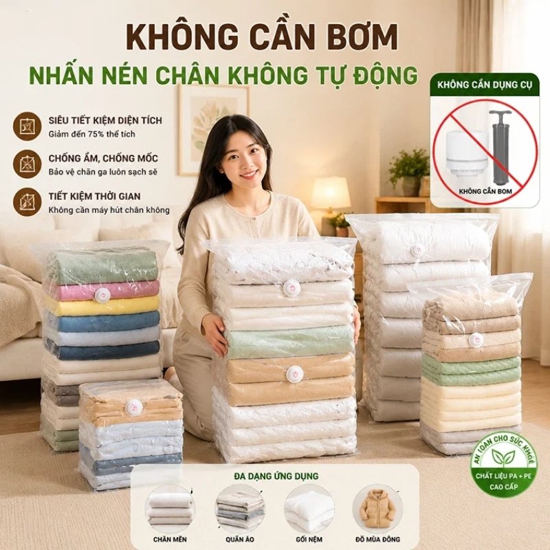 Túi hút chân không nén HIGHVIEWLS, tiết kiệm không gian, tái sử dụng & kín khí, đựng quần áo, bộ đồ giường