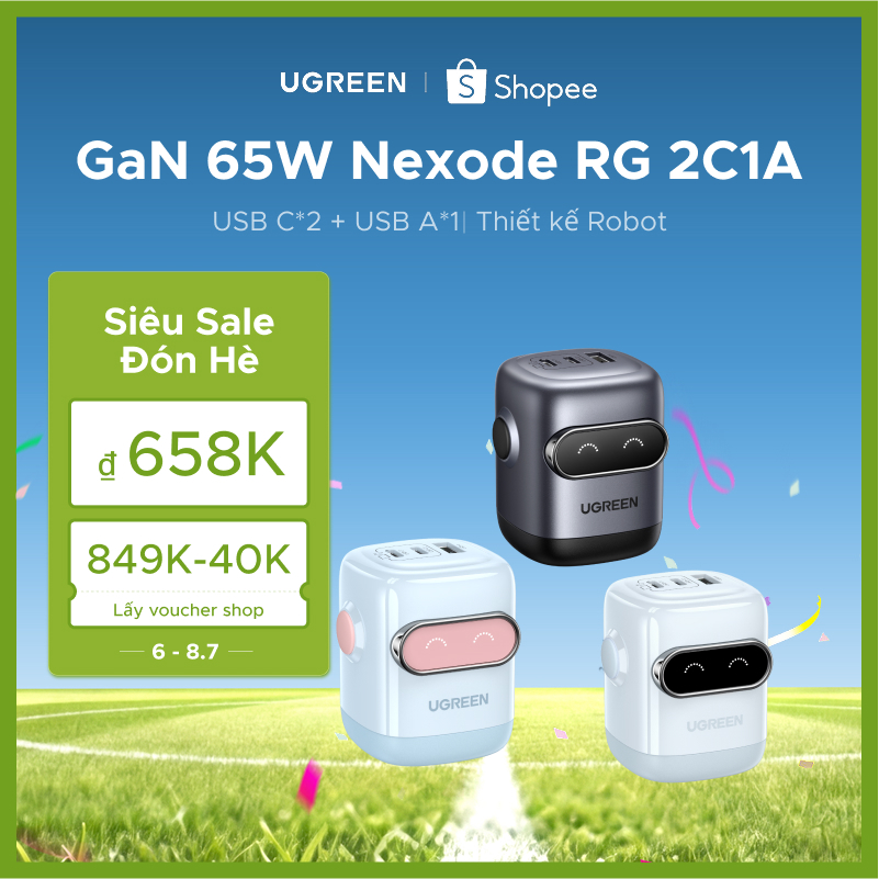 Ugreen Uno 65W 30W RobotGaN Sạc Nhanh GaN2 Sạc Nhanh RG Bộ Chuyển Đổi Nguồn USB C Nhanh Cho iPhone 16 Pro Max iPhone 15 14 13 Pro Max Samsung S24 S23 Ultra