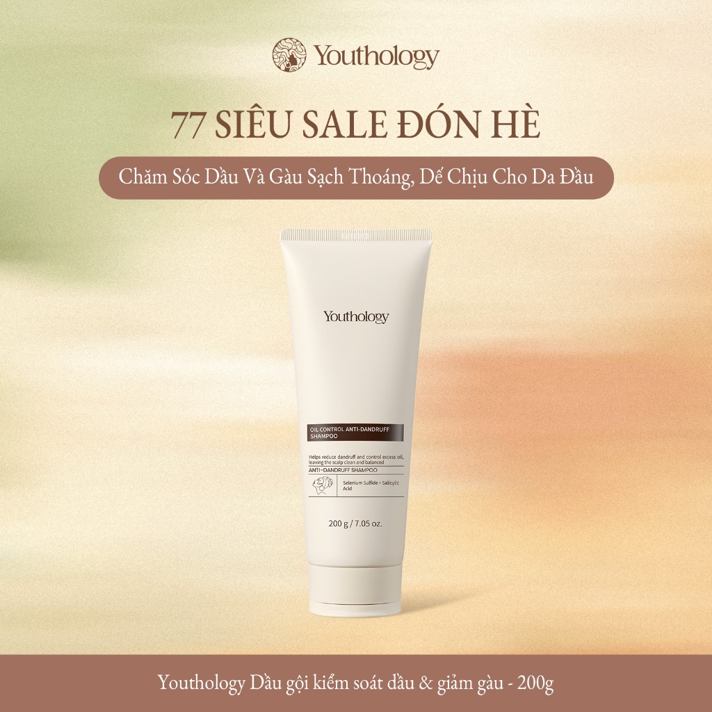 Youthology Dầu gội kiểm soát dầu và giảm gàu 200g  Chăm sóc dầu và gàu  Sạch thoáng, dễ chịu cho da đầu