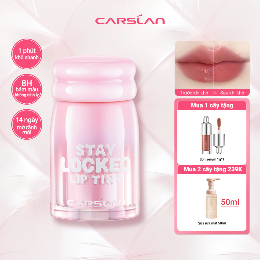 Son tint Stay Locked Carslan 1 phút khô nhanh  bám màu không dính ly 8H  2.8g
