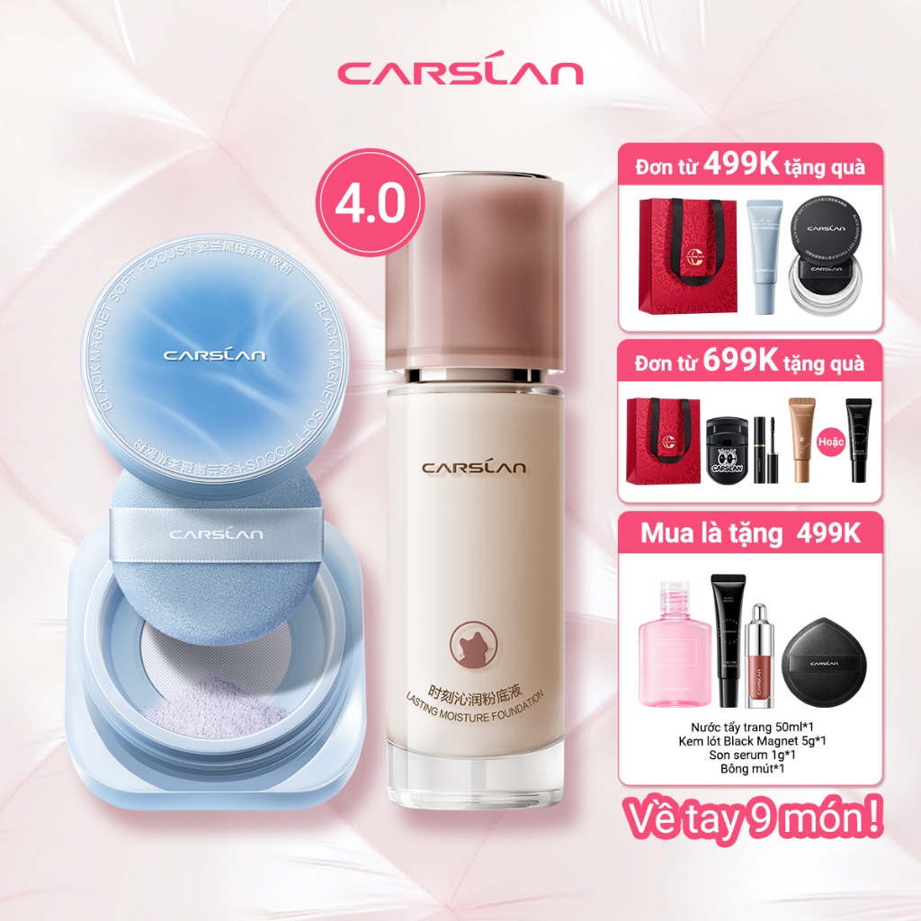 【COMBO】 Phấn phủ Carslan Black Magnet 2.0 8g + Kem nền ẩm lâu dài 4.0 mới Carslan 30g