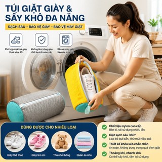 Túi giặt giày sạch chống hư tổn, có vỏ, tái sử dụng, phù hợp mọi loại giày