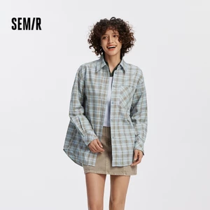 Semir Cotton Nữ Kẻ Sọc Áo Sơ Mi Tay Dài Mùa Thu 2026 Rời Dài Đường Xuống Cổ Vintage Áo Sơ Mi
