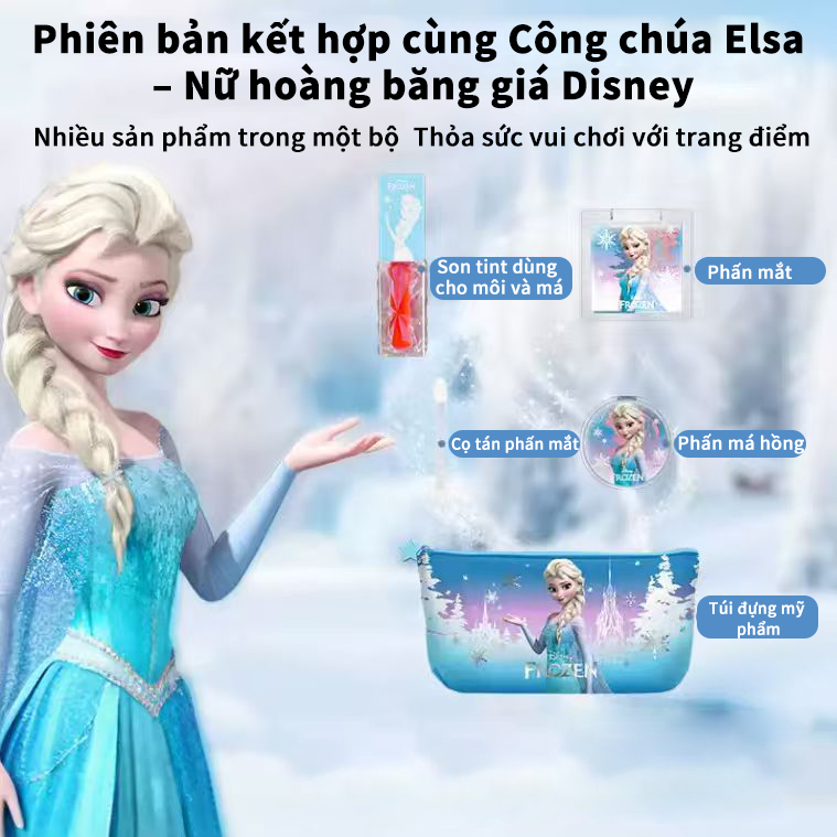 Kekebebe Disney Bộ trang điểm trẻ em , bao gồm phấn mắt, phấn má hồng, son bóng (có thể thoa lên môi và má), cọ phấn mắt và túi đựng mỹ phẩm