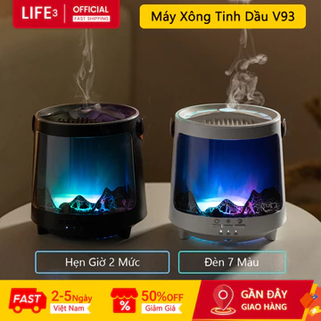 3Life Máy Xông Tinh Dầu V93 Đèn 7 Màu Hẹn Giờ 2 Mức Essential Oil Diffuser Máy Xông Tinh Dầu Phòng Ngủ Máy Khuếch Tán Tinh Dầu