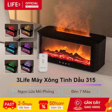 3Life Máy Xông Tinh Dầu 315 Ngọn Lửa Mô Phỏng Đèn 7 Màu Essential Oil Diffuser Máy Khuếch Tán Tinh Dầu Máy Xông Tinh Dầu Phòng Ngủ