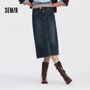 Semir Nữ Denim Váy Dài Thẳng Mùa Thu 2026 Slit Phía Trước Casual Slim Fit Váy
