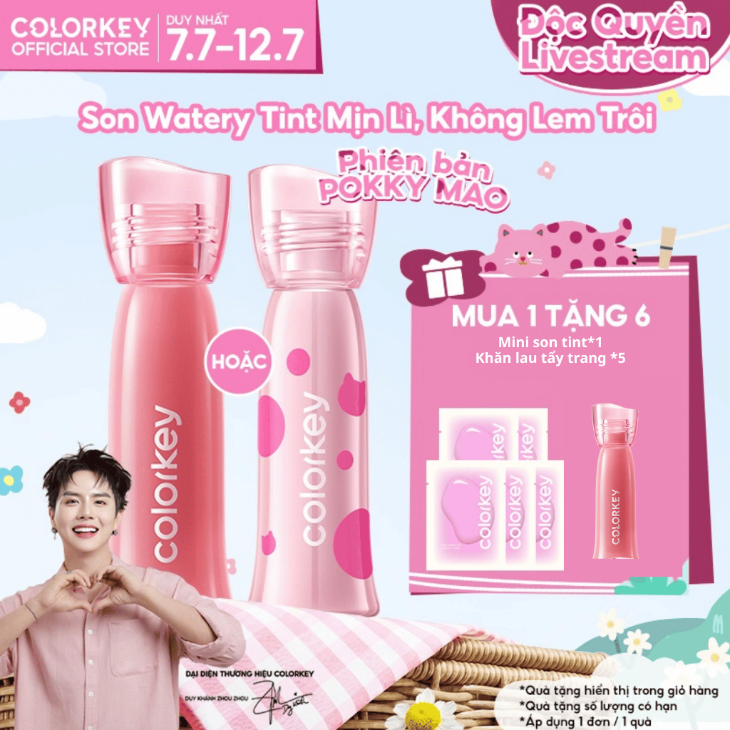 [LIVE DAILY- MUA 1 TẶNG 6] Son COLORKEY Watery Tint Phiên Bản Mới - Bền Màu Lâu Trôi, Dưỡng Ẩm Nhẹ Môi, Không Dính Cốc 2.5g