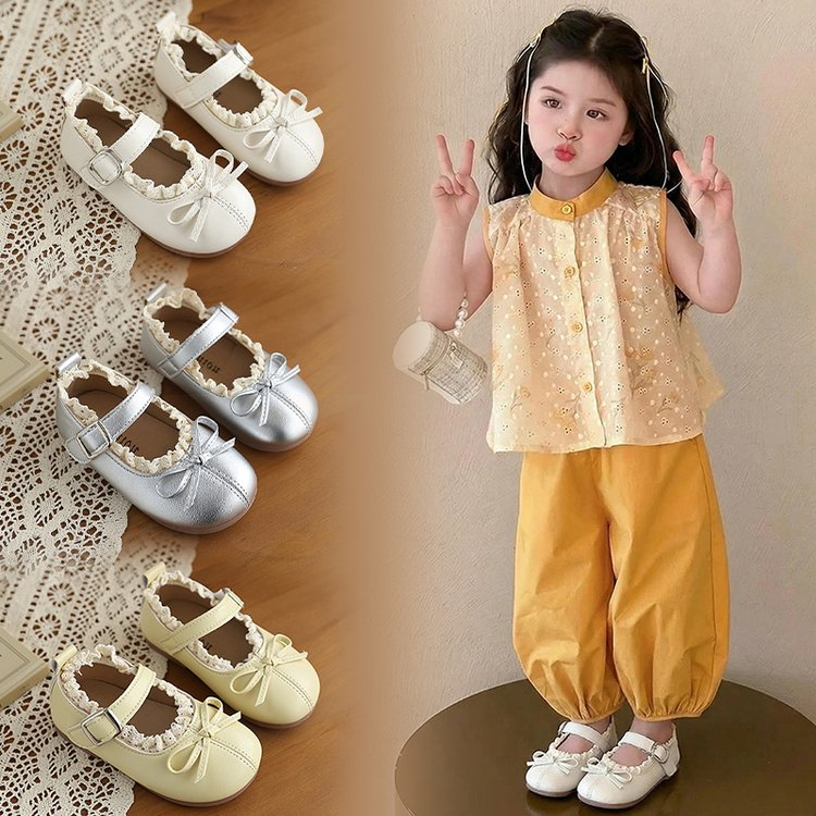 Giày nữ chất liệu PU mềm Giày trẻ em, Giày công chúa dễ thương có nơ