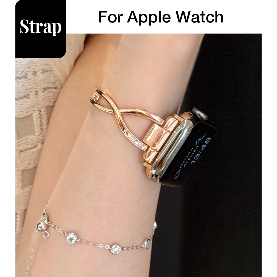 Dây đeo kim cương kim loại đơn giản dành cho nữ Thích hợp cho Apple Watch S11 SE3 Ultra3 S10 S9 S8 SE S7 S6 Ultra 49mm 46mm 42mm 40mm 44mm 41mm 45mm Dây đeo cổ tay