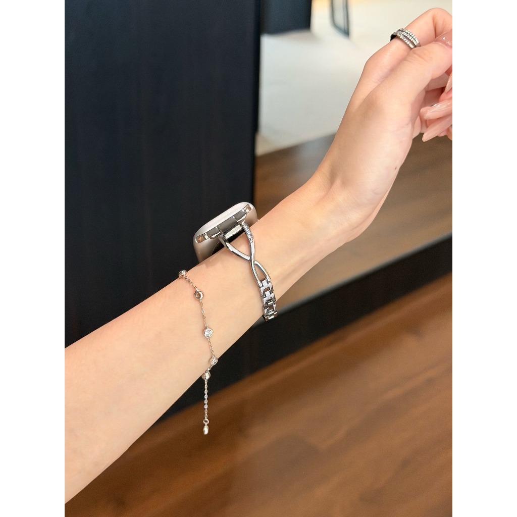 Dây đeo kim cương kim loại đơn giản dành cho nữ Thích hợp cho Apple Watch S11 SE3 Ultra3 S10 S9 S8 SE S7 S6 Ultra 49mm 46mm 42mm 40mm 44mm 41mm 45mm Dây đeo cổ tay