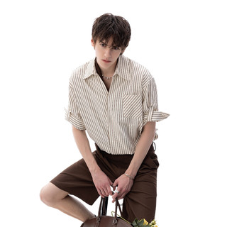 Sơ mi ngắn tay kẻ sọc vải bong bóng unisex, sơ mi khoác ngoài thanh lịch mùa hè nam nữ