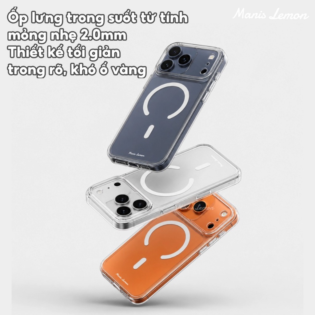 Manis Lemon Ốp Lưng Pha Lê Chống Ố Vàng Kèm Bảo Vệ Camera cho iPhone 17 Pro Max 16 15 14 13