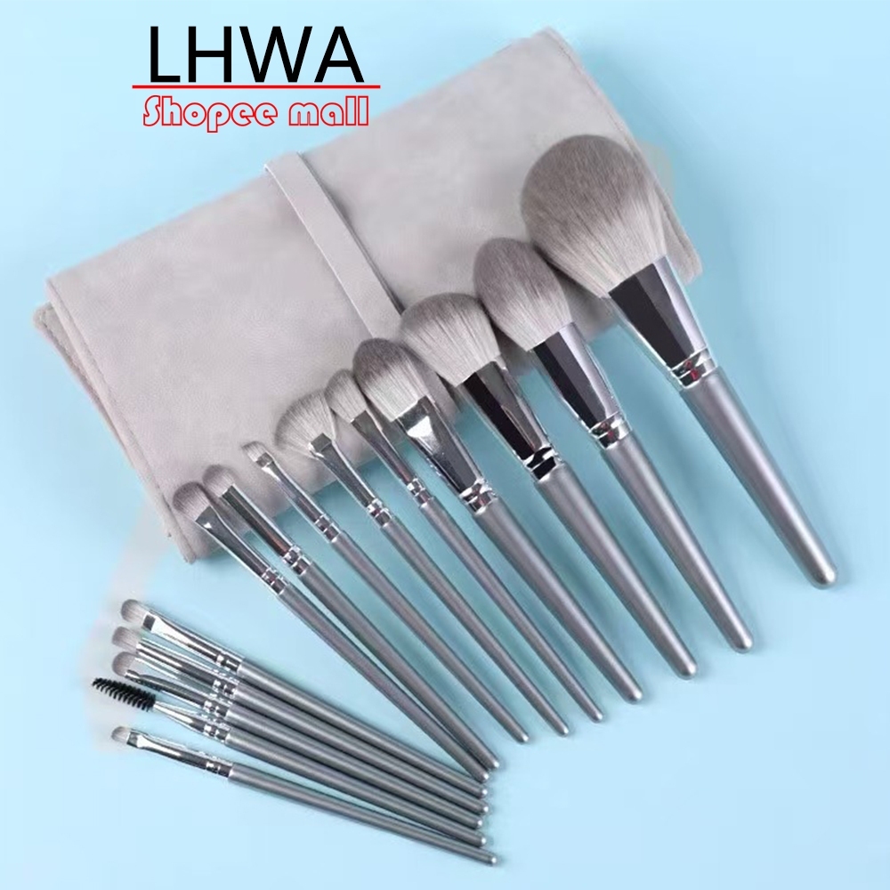 [Cọ Size Lớn] Cọ Trang Điểm Và Túi Đựng Cọ LHWA Cho Bộ 14 Cọ Trang Điểm Màu Bạc Cọ Trang Điểm Đa Chức Nắng