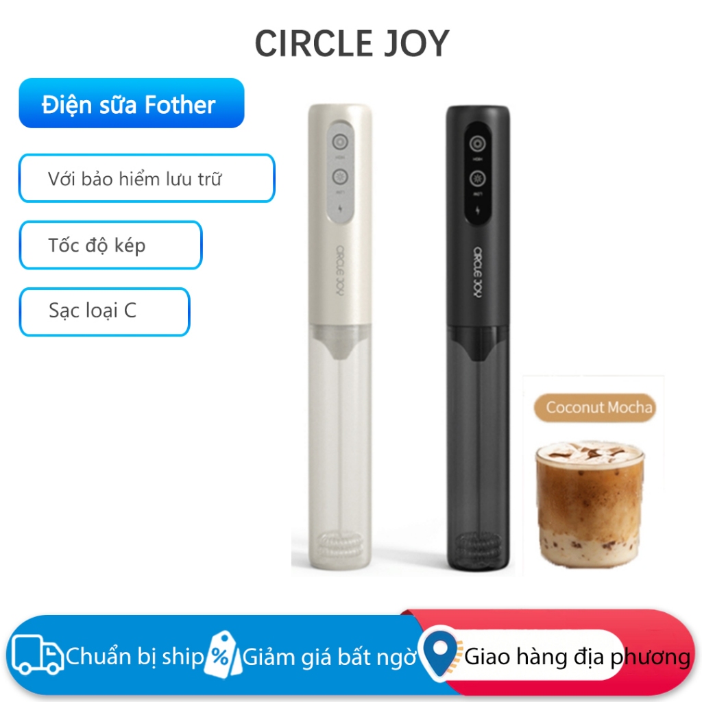 Máy tạo bọt sữa điện CIRCLE JOY CJ-EMF19D có nắp lưu trữ Máy trộn tay sạc Type-C tốc độ kép Máy tạo bọt cho cà phê