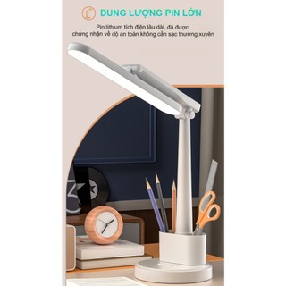 QUITEK Đèn Học Dành Cho Bé 3 Màu Ánh Sáng, Đèn Bàn LED Có Kèm Giá Để Bút Tích Điện