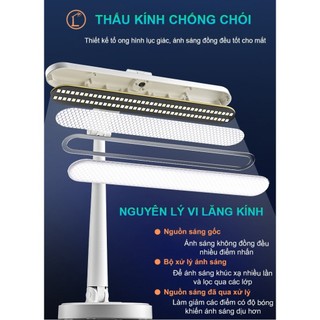 QUITEK Đèn Học Dành Cho Bé 3 Màu Ánh Sáng, Đèn Bàn LED Có Kèm Giá Để Bút Tích Điện
