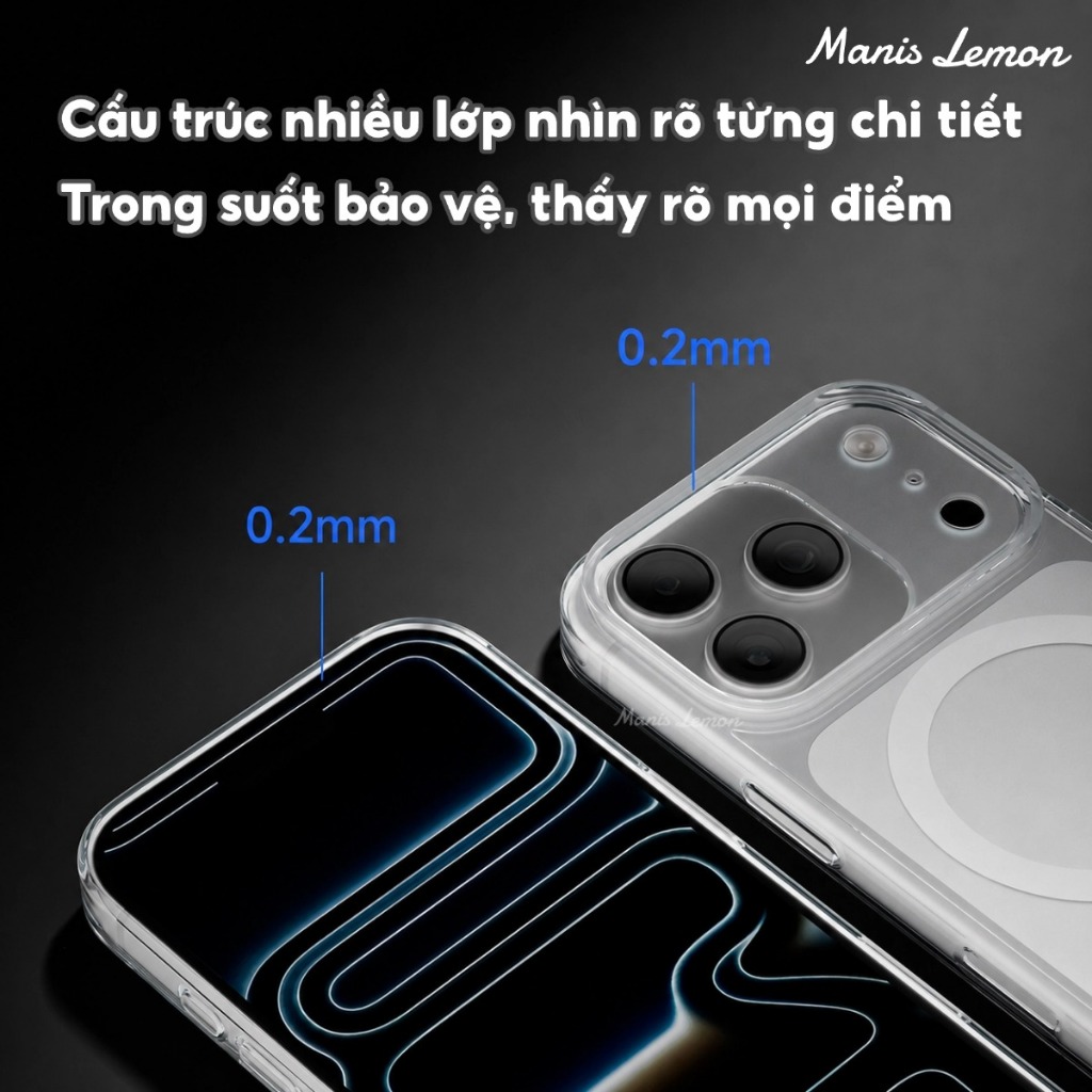 Manis Lemon Ốp Lưng Trong Veo Hạn Chế Ố Vàng Kèm Bảo Vệ Camera cho iPhone 17 Pro Max 16 15 14 13