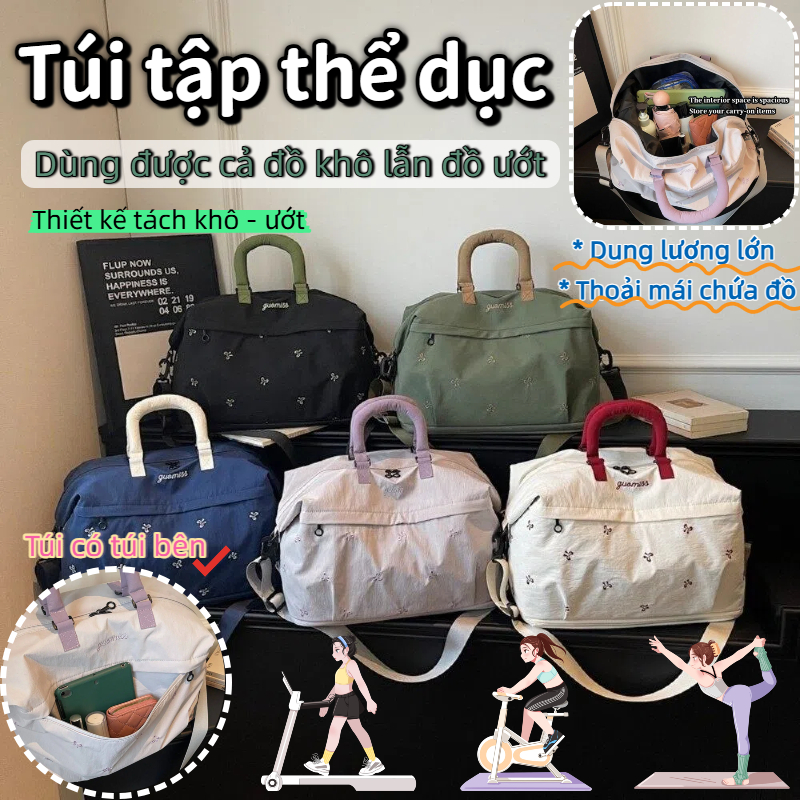 Túi tập thể dục thể thao HIGHVIEWLS, Túi hành lý du lịch chống nước mở rộng, Nơ bền thêu khô và ướt Túi lưu trữ du lịch dung tích lớn dành cho nữ