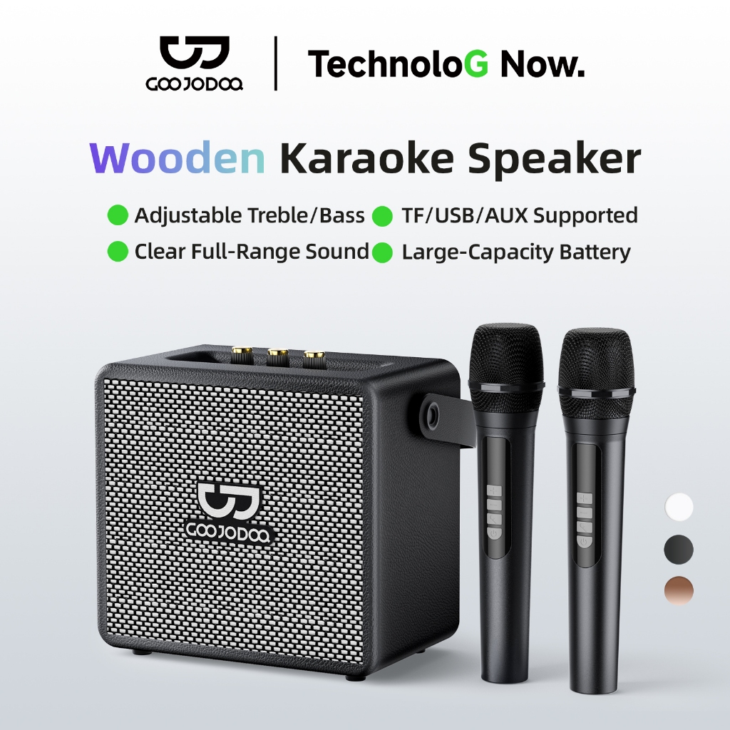 GOOJODOQ Loa Karaoke Gỗ TF / USB / AUX Hỗ Trợ Âm Thanh Toàn Dải Trong Suốt Đi Kèm Hai Micro