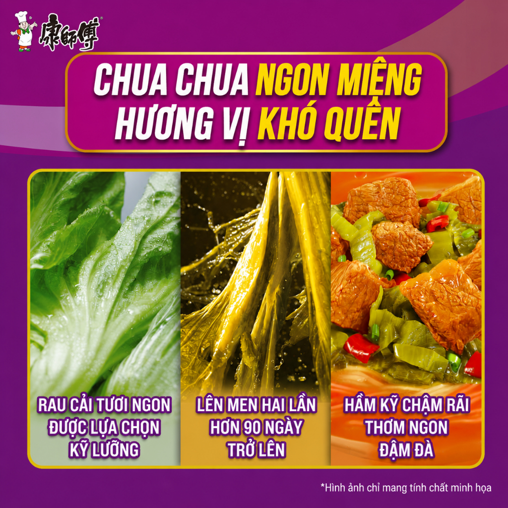 Lốc 5 gói mì ăn liền KANG SHI FU vị bò dưa cải chua, Nước dùng đậm đà, thơm ngon hấp dẫn, 117g/gói