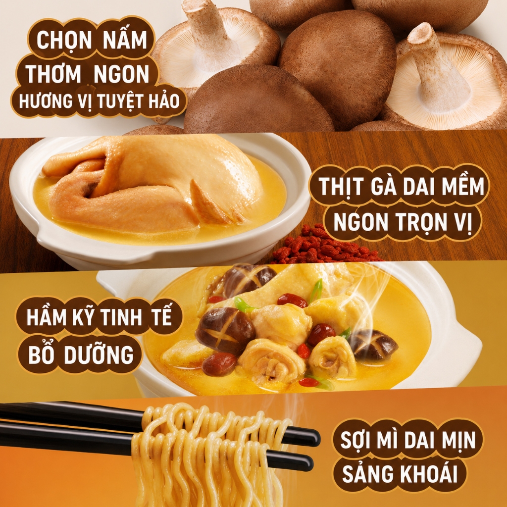 Lốc 5 gói mì ăn liền KANG SHI FU vị gà hầm nấm,  Nước dùng đậm đà, thơm ngon hấp dẫn, 100g/gói