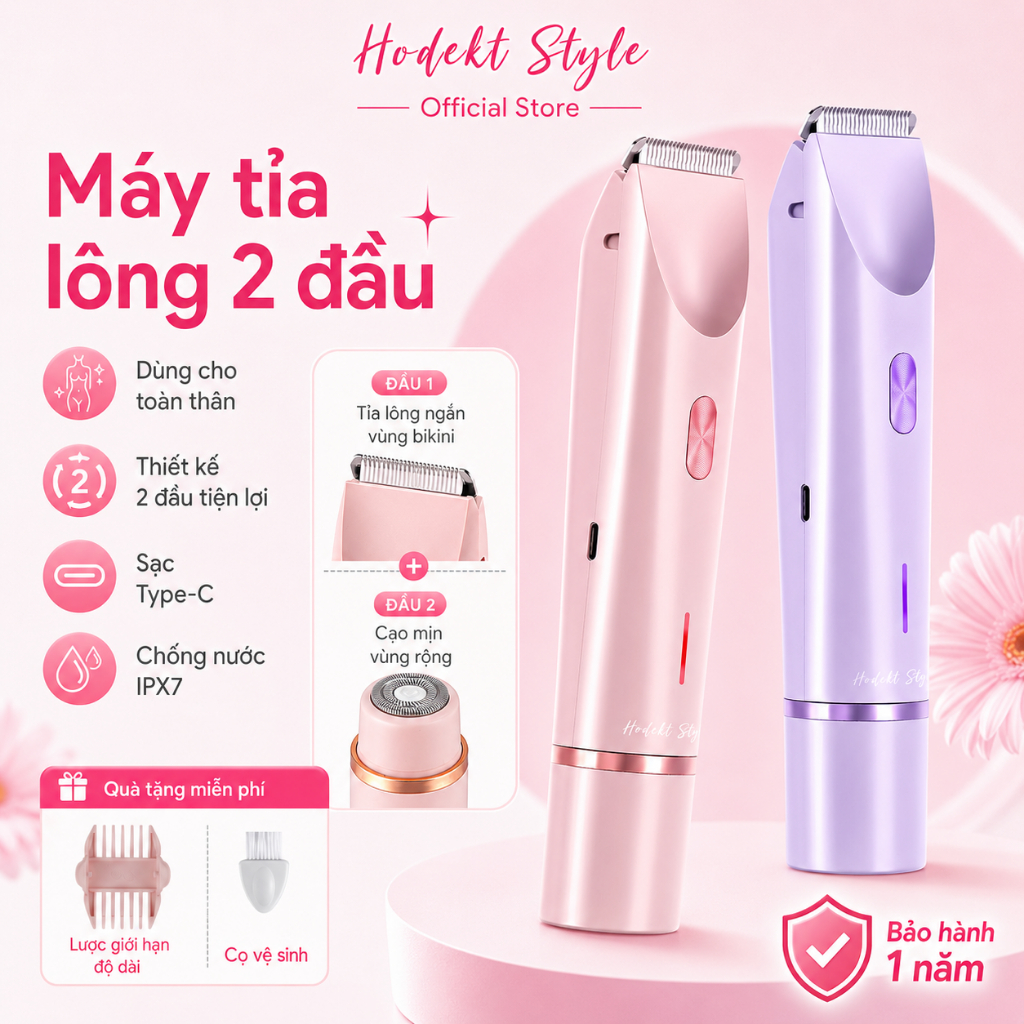 Máy Cạo Lông Điện 2 Đầu HODEKT Đa Năng Cạo Toàn Thân Động Cơ  Mạnh Mẽ Pin Sạc Tiện Lợi