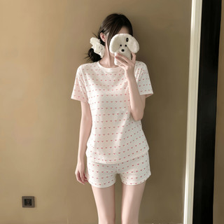 Cổ Tròn Cô Gái Ngọt Ngào Sinh Viên In Hình Tình Yêu Bộ Đồ Ngủ Ngắn Tay Nữ Phong Cách Mùa Hè Kích Thước Lớn Có Thể Mặc Bên Ngoài Homewear Phù Hợp Với