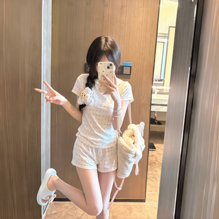Cổ Tròn Cô Gái Ngọt Ngào Sinh Viên In Hình Tình Yêu Bộ Đồ Ngủ Ngắn Tay Nữ Phong Cách Mùa Hè Kích Thước Lớn Có Thể Mặc Bên Ngoài Homewear Phù Hợp Với