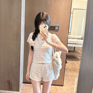 Cổ Tròn Cô Gái Ngọt Ngào Sinh Viên In Hình Tình Yêu Bộ Đồ Ngủ Ngắn Tay Nữ Phong Cách Mùa Hè Kích Thước Lớn Có Thể Mặc Bên Ngoài Homewear Phù Hợp Với