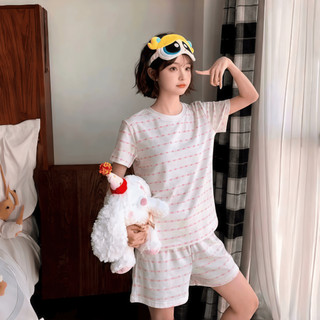 Cổ Tròn Cô Gái Ngọt Ngào Sinh Viên In Hình Tình Yêu Bộ Đồ Ngủ Ngắn Tay Nữ Phong Cách Mùa Hè Kích Thước Lớn Có Thể Mặc Bên Ngoài Homewear Phù Hợp Với