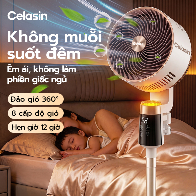 Quạt Tuần Hoàn Không Khí Celasin – Đuổi Muỗi, 8 Tốc Độ, Đảo 360°, Điều Khiển Từ Xa