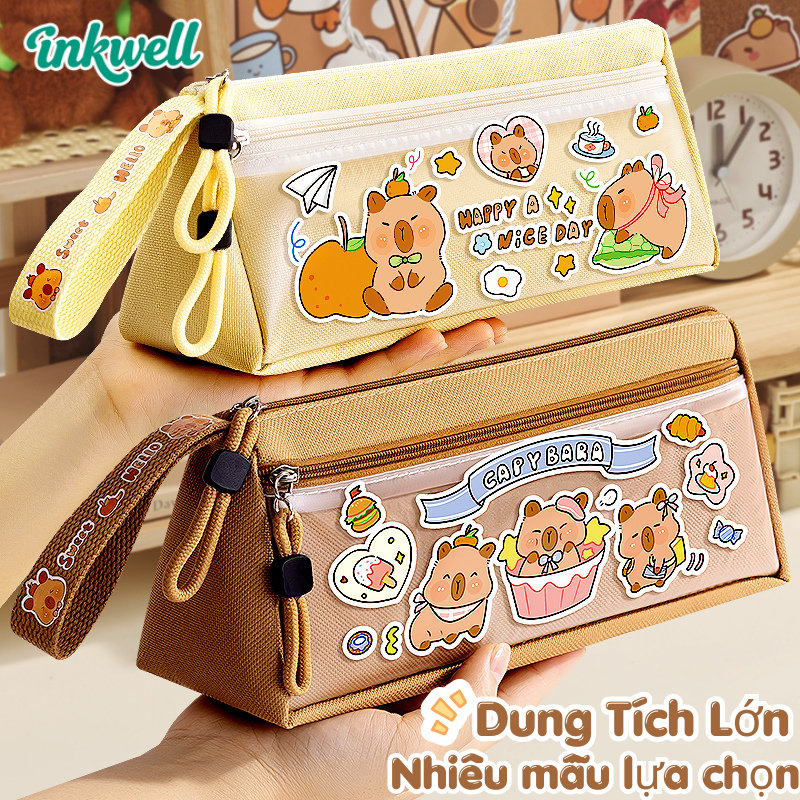 Hộp Bút Capybara Tam Giác Dung Tích Lớn | Chống Bụi, Form Cứng Đẹp | Túi Đựng Bút Học Sinh Dễ Thương