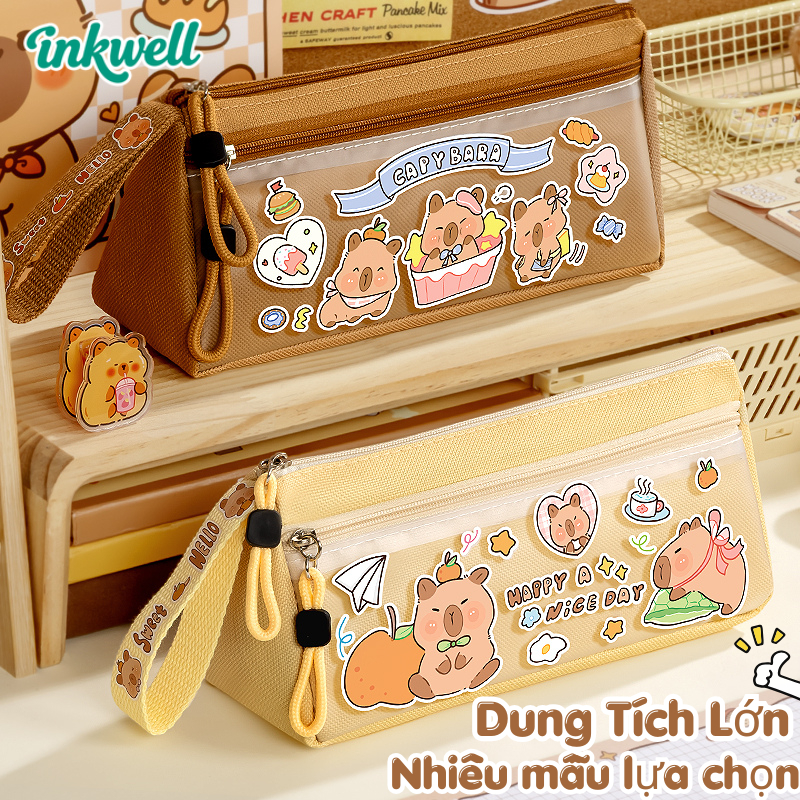 Hộp Bút Capybara Dễ Thương Cute | Hai Tầng Dung Tích Lớn | Phong Cách Hàn Quốc | Vừa Thước Hàn Quốc
