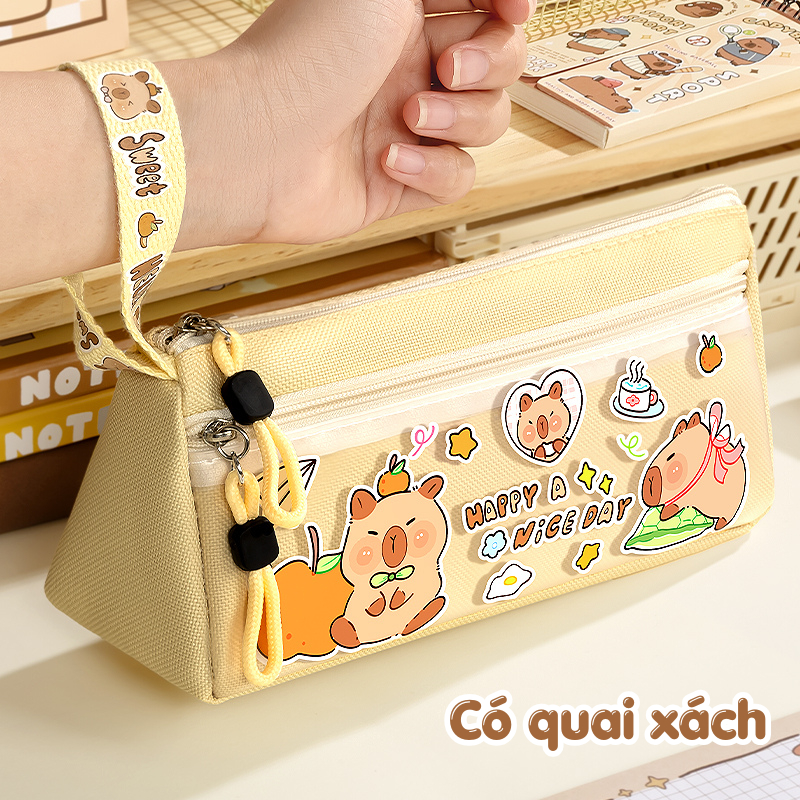 Hộp Bút Capybara Dễ Thương Cute | Hai Tầng Dung Tích Lớn | Phong Cách Hàn Quốc | Vừa Thước Hàn Quốc