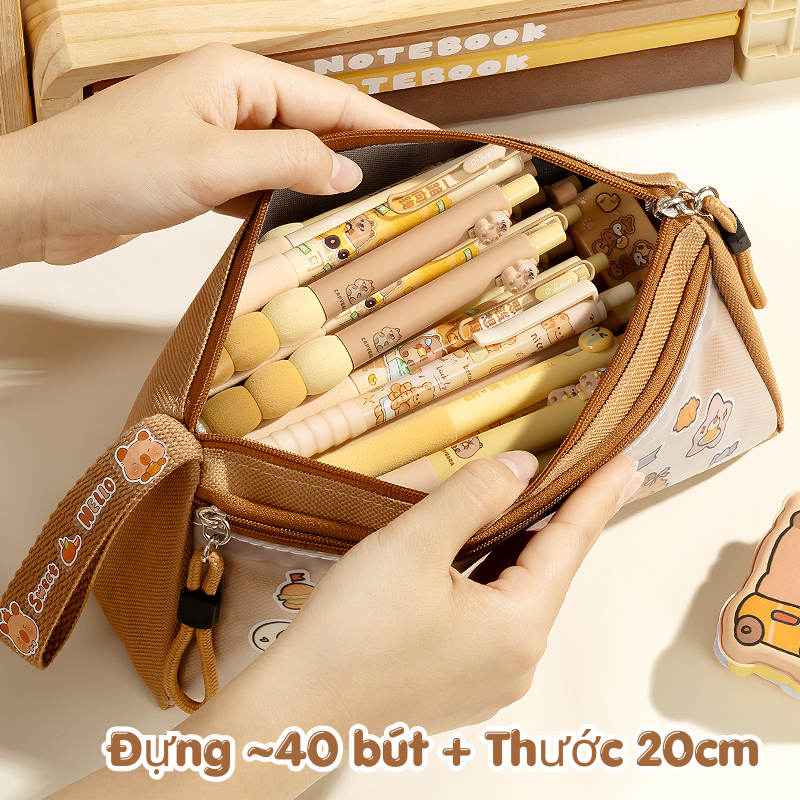 Hộp Bút Capybara Tam Giác Dung Tích Lớn | Chống Bụi, Form Cứng Đẹp | Túi Đựng Bút Học Sinh Dễ Thương