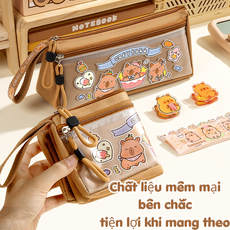 Hộp Bút Capybara Tam Giác Dung Tích Lớn | Chống Bụi, Form Cứng Đẹp | Túi Đựng Bút Học Sinh Dễ Thương