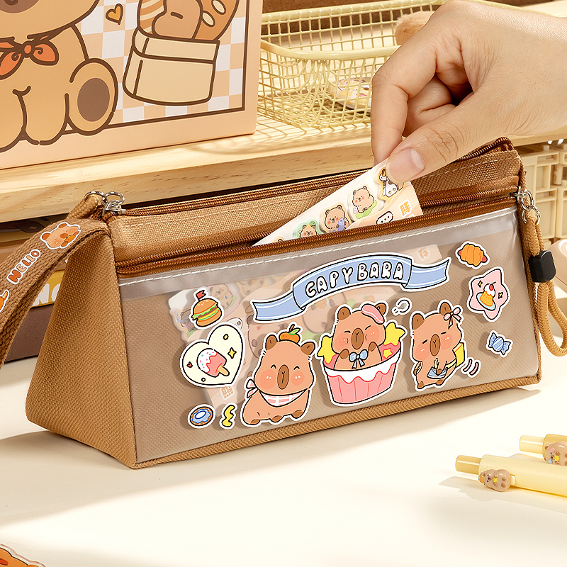 Hộp Bút Capybara Dễ Thương Cute | Hai Tầng Dung Tích Lớn | Phong Cách Hàn Quốc | Vừa Thước Hàn Quốc