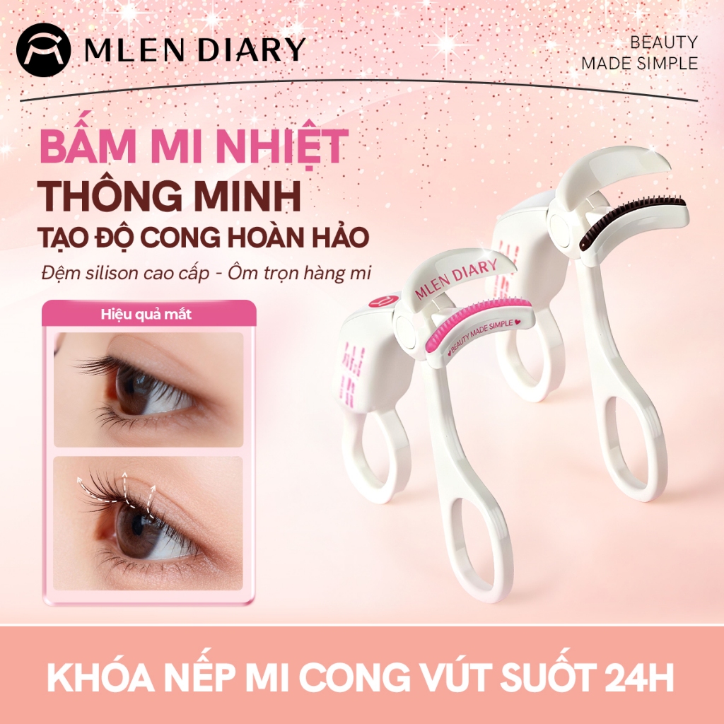 MLEN DIARY Kẹp Uốn Mi Điện Sạc Type-C Giữ Cong Cả Ngày, 3 Mức Nhiệt An Toàn Cho Người Mới