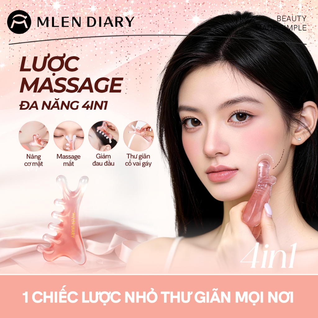 MLEN DIARY Lược Massage Đa Năng 4 Trong 1 Giúp Nâng Cơ Mặt, Thư Giãn Da Đầu, Vùng Mắt Và Vai Gáy