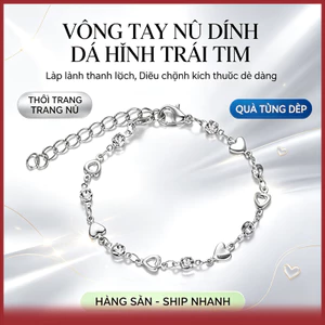 Vòng Tay Nữ Đính Đá Hình Trái Tim Lấp Lánh | Lắc Tay Bạc Điều Chỉnh Kích Thước Làm Quà Tặng Bạn Gái Thời Trang