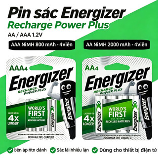 Pin sạc Energizer Recharge Power Plus AA / AAA 1.2V NiMH 2000 / 800 mAh (Thẻ)