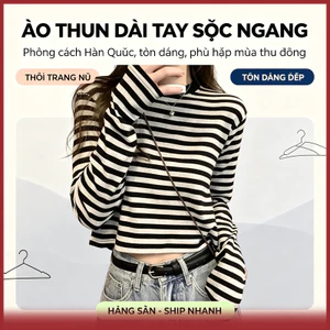 Áo Thun Dài Tay Sọc Ngang Phong Cách Hàn Quốc | Áo Phông Thu Đông Màu Tương Phản Tôn Dáng Thời Trang Nữ