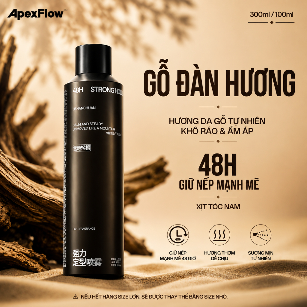 ApexFlow Xịt Tạo Kiểu Tóc Thơm - Giữ Nếp Cứng 48H Tạo Phồng Tự Nhiên Nhẹ Mượt, Nhỏ Gọn Du Lịch 300ml