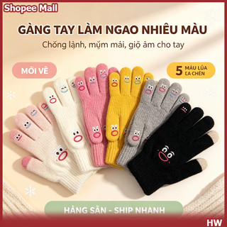 Găng Tay Len Nữ Mặt Cười Dễ Thương Nhiều Màu Mẫu Mới 2026 Bao Tay Len Giữ Ấm Mùa Đông Đi Học Đi Chơi Đáng Yêu